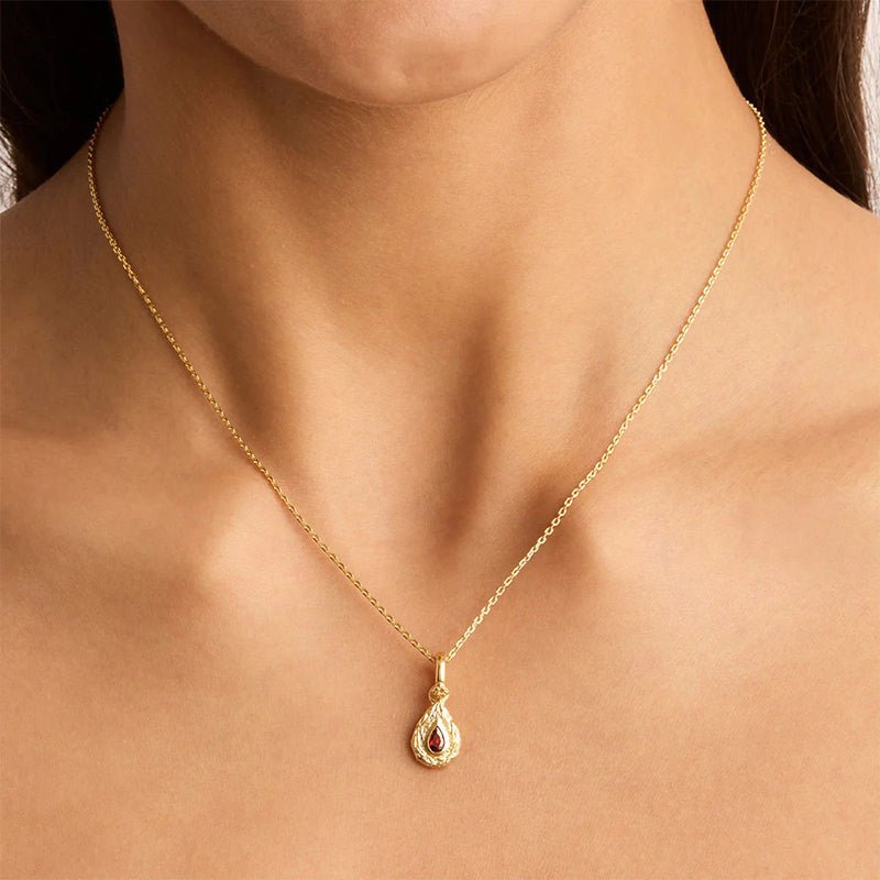 Minimalist Teardrop Birthstone Necklace-January Garnet