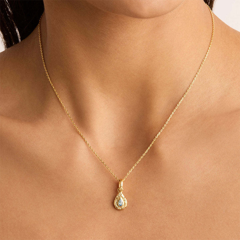 Minimalist Teardrop Birthstone Necklace-March Aquamarine