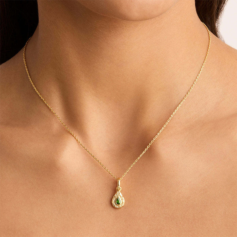 Minimalist Teardrop Birthstone Necklace-May Emerald