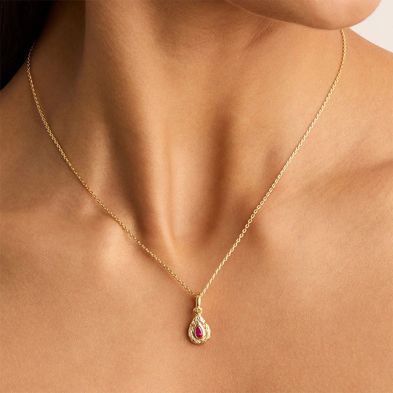 Minimalist Teardrop Birthstone Necklace-July Ruby