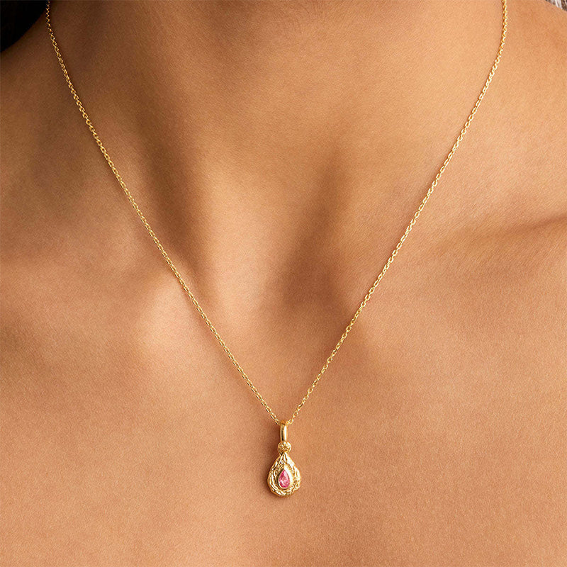 Minimalist Teardrop Birthstone Necklace-October Pink Tourmaline