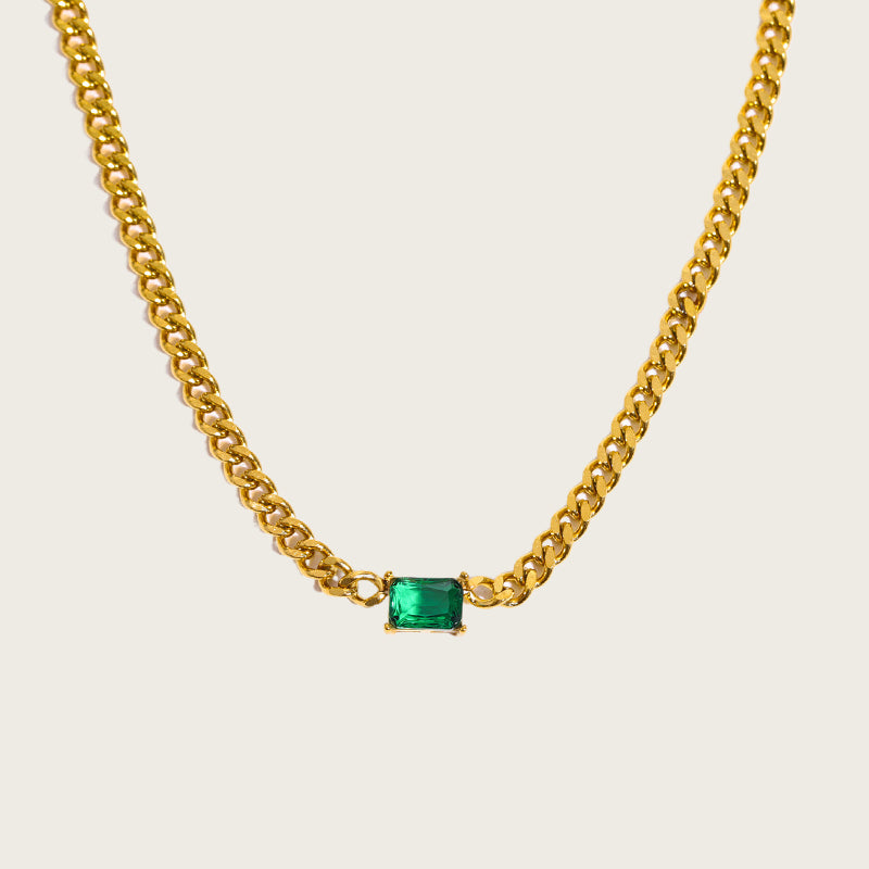 Emerald Square Green Zirconia Necklace