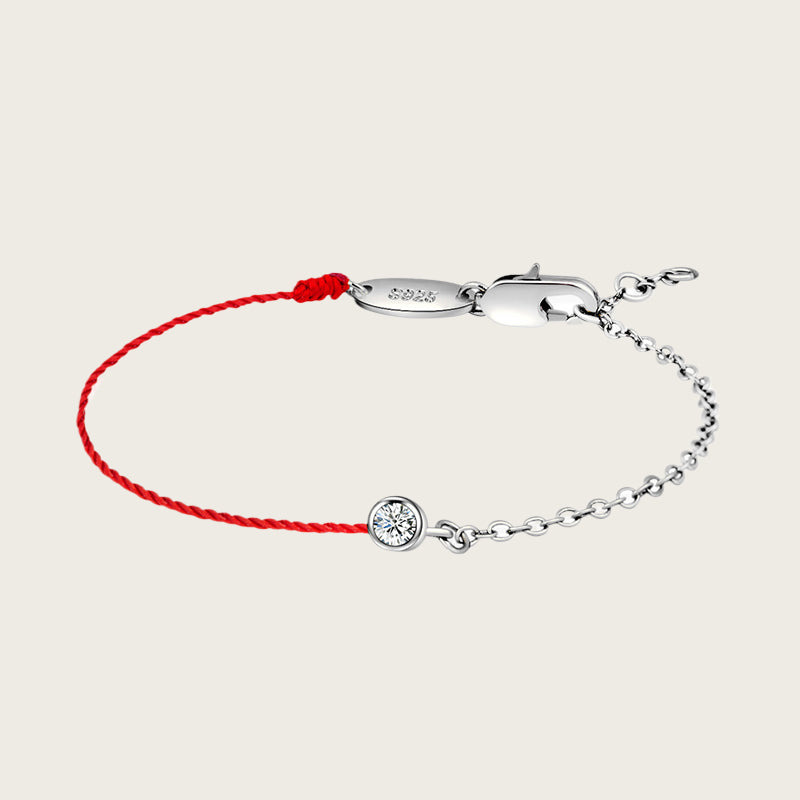 French Elegance Red Cord with Chain Zircon Bracelet-Silver color