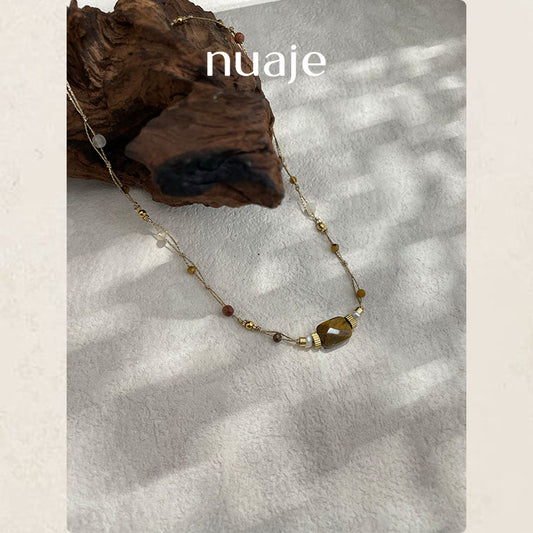 Earthly Majesty Square Tiger's Eye Natural Stone Necklace