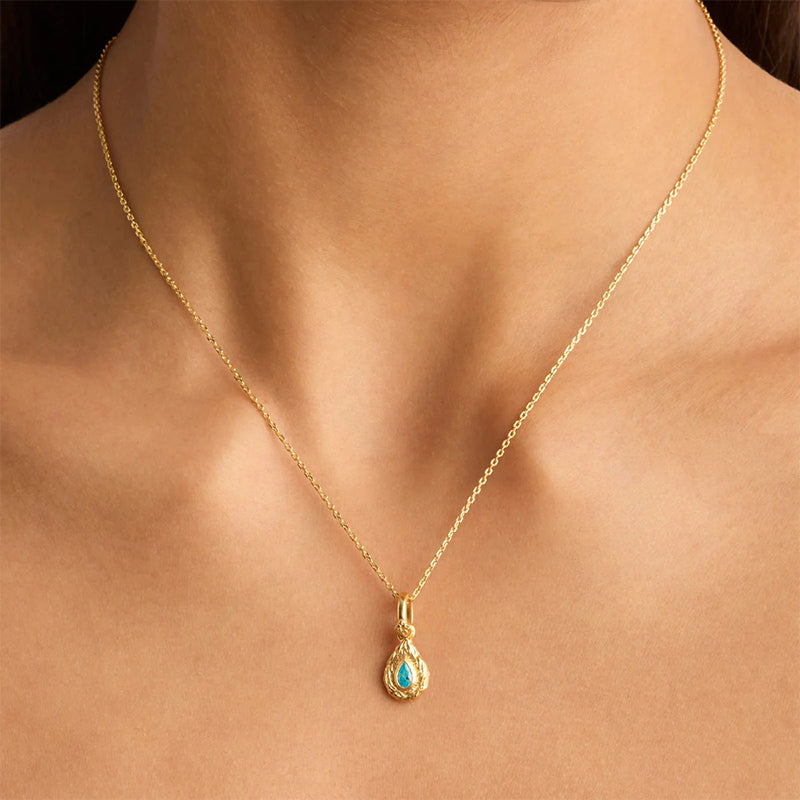 Minimalist Teardrop Birthstone Necklace-December Turqoise