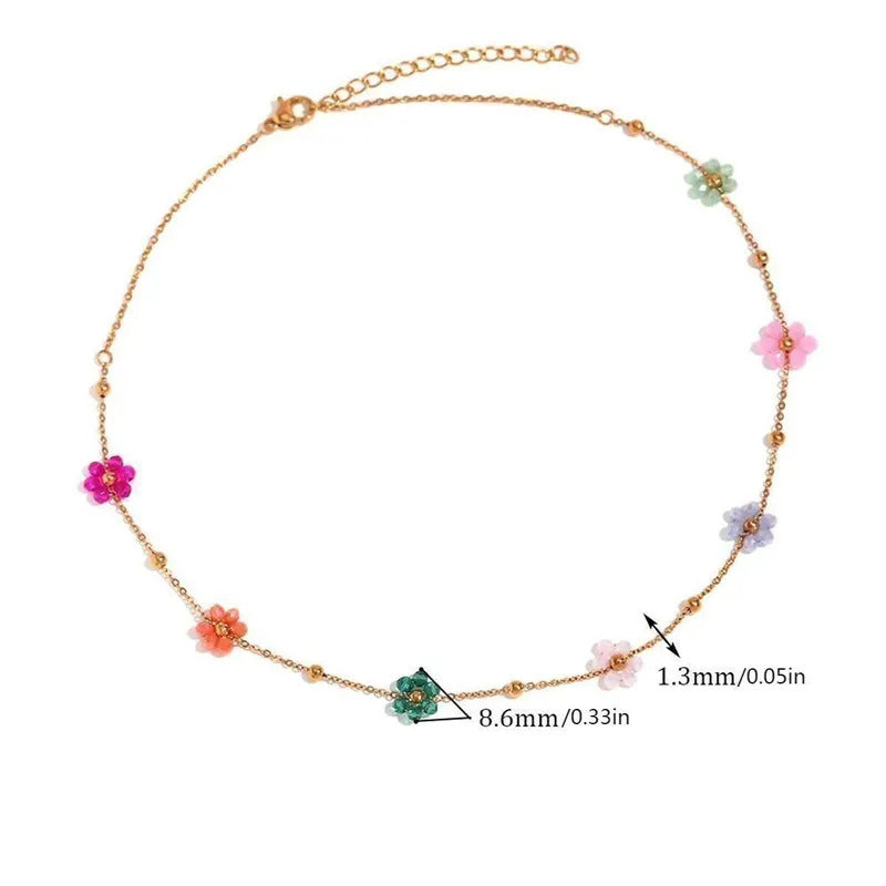 Minimalist Colorful Bead Flower Necklace