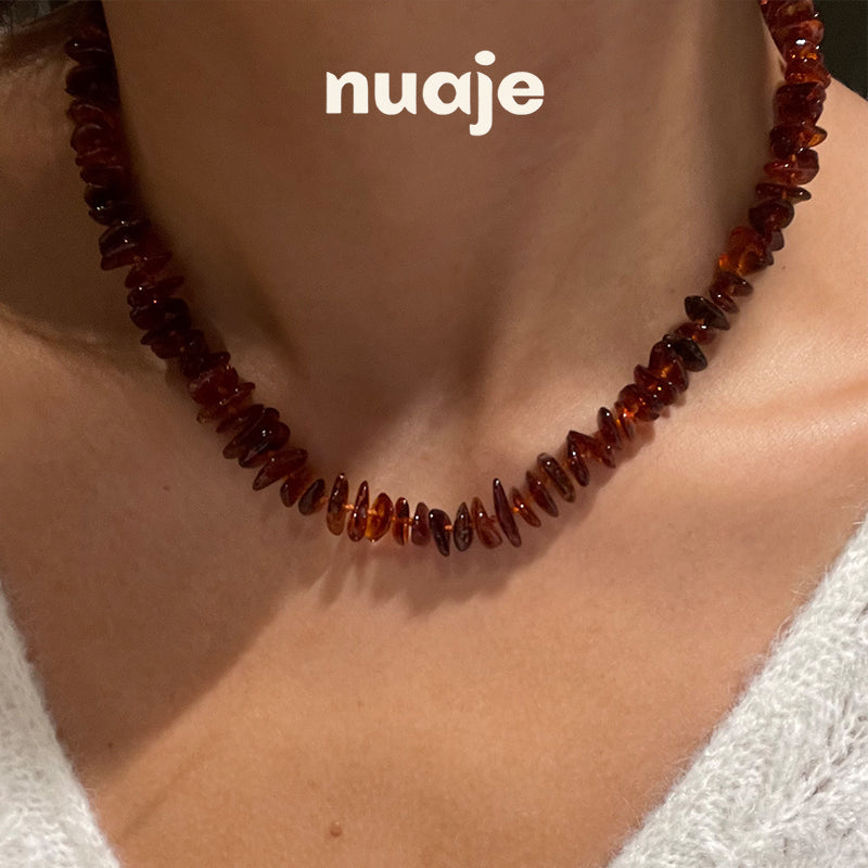 Collier Adulte Cognac Ambre Pépites Nature et Élégance