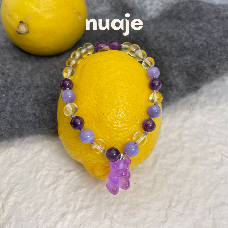 Bracelet adulte baroque en ambre citron/améthyste/jade de la Baltique Vitality And Luxury