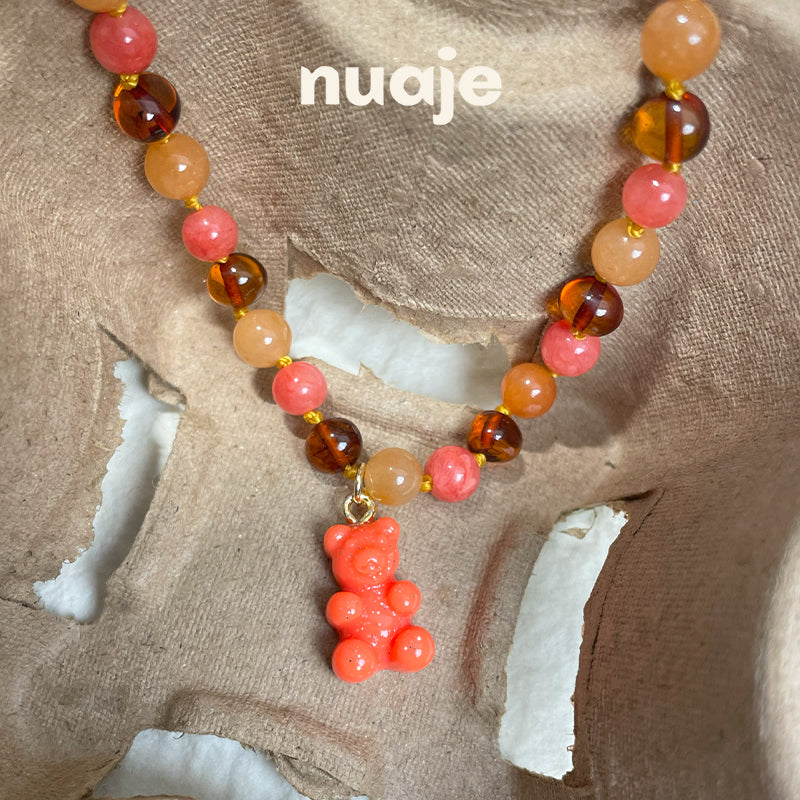 Albertine Amber/Coral Pendant Necklace