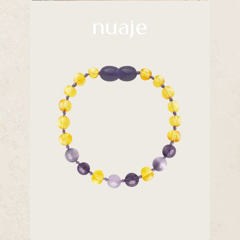 Bracelet adulte baroque en ambre citron/améthyste/jade de la Baltique Vitality And Luxury